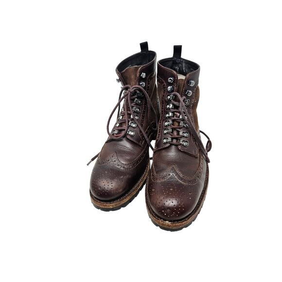 Frye 8.5 Brown Leather George Adirondack Lace Up Wingtip Boot Lug Frye Lined - Picture 2 of 6